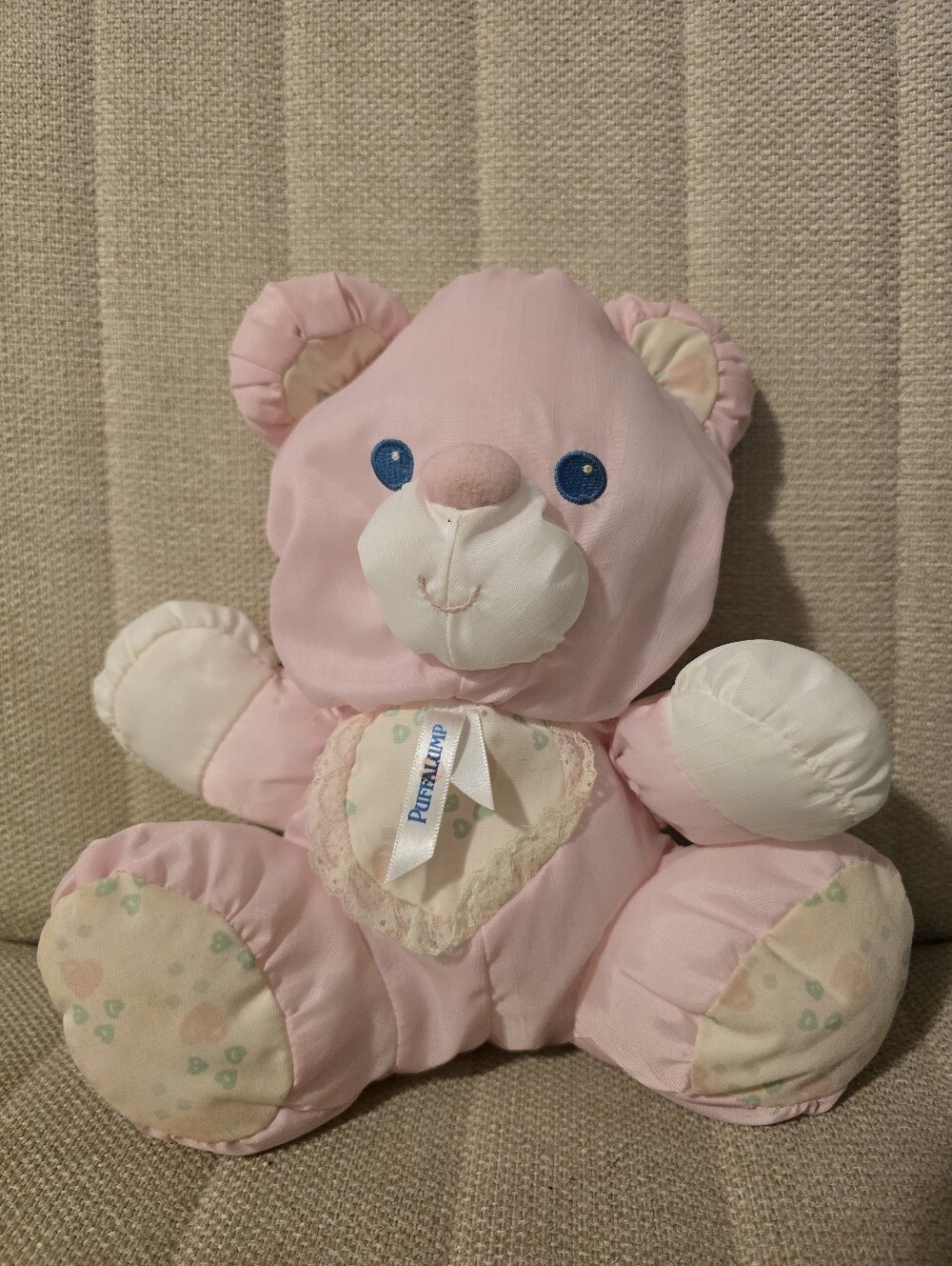 Fisher Price Puffalump Baby Pink Teddy Bear 9” Plush with Rattle 1994